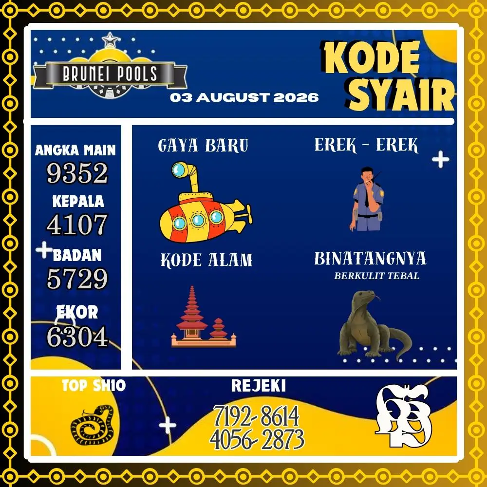 Kode Syair Brunei Pools Agustus 2026

