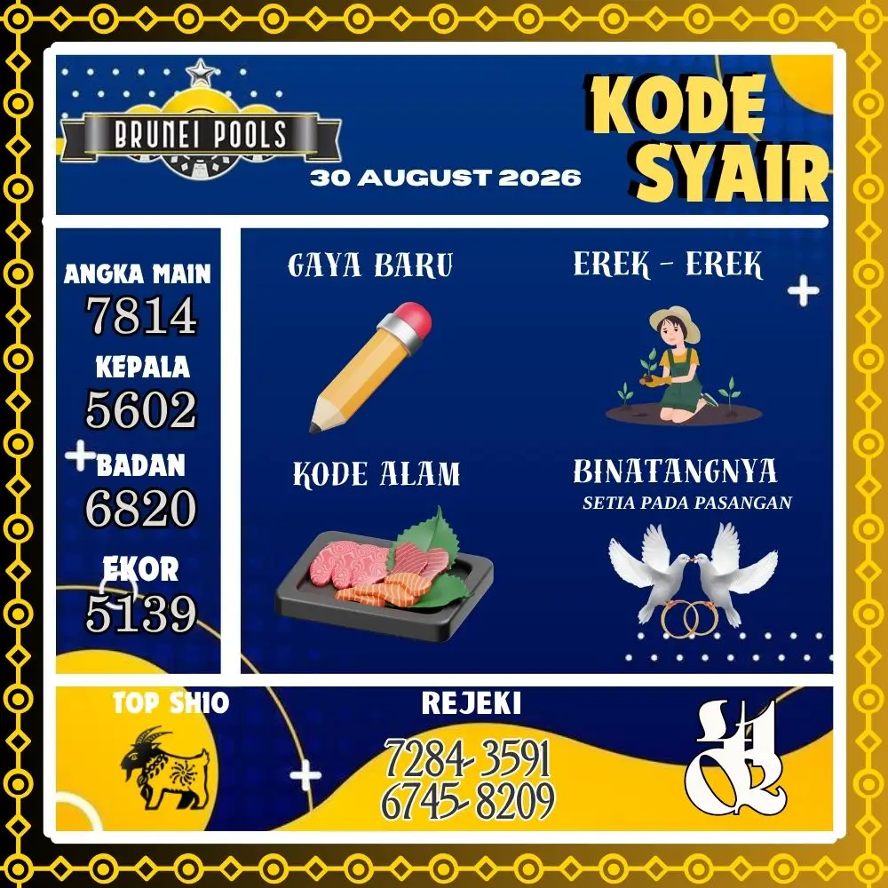 Kode Syair Brunei Pools Agustus 2026
