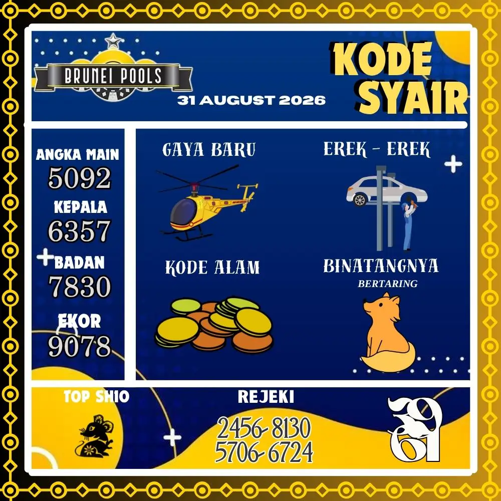 Kode Syair Brunei Pools Agustus 2026
