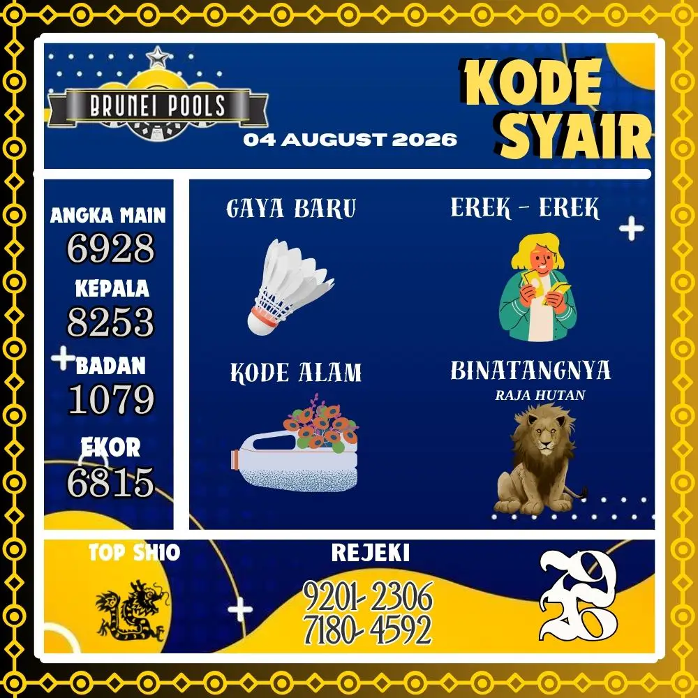 Kode Syair Brunei Pools Agustus 2026
